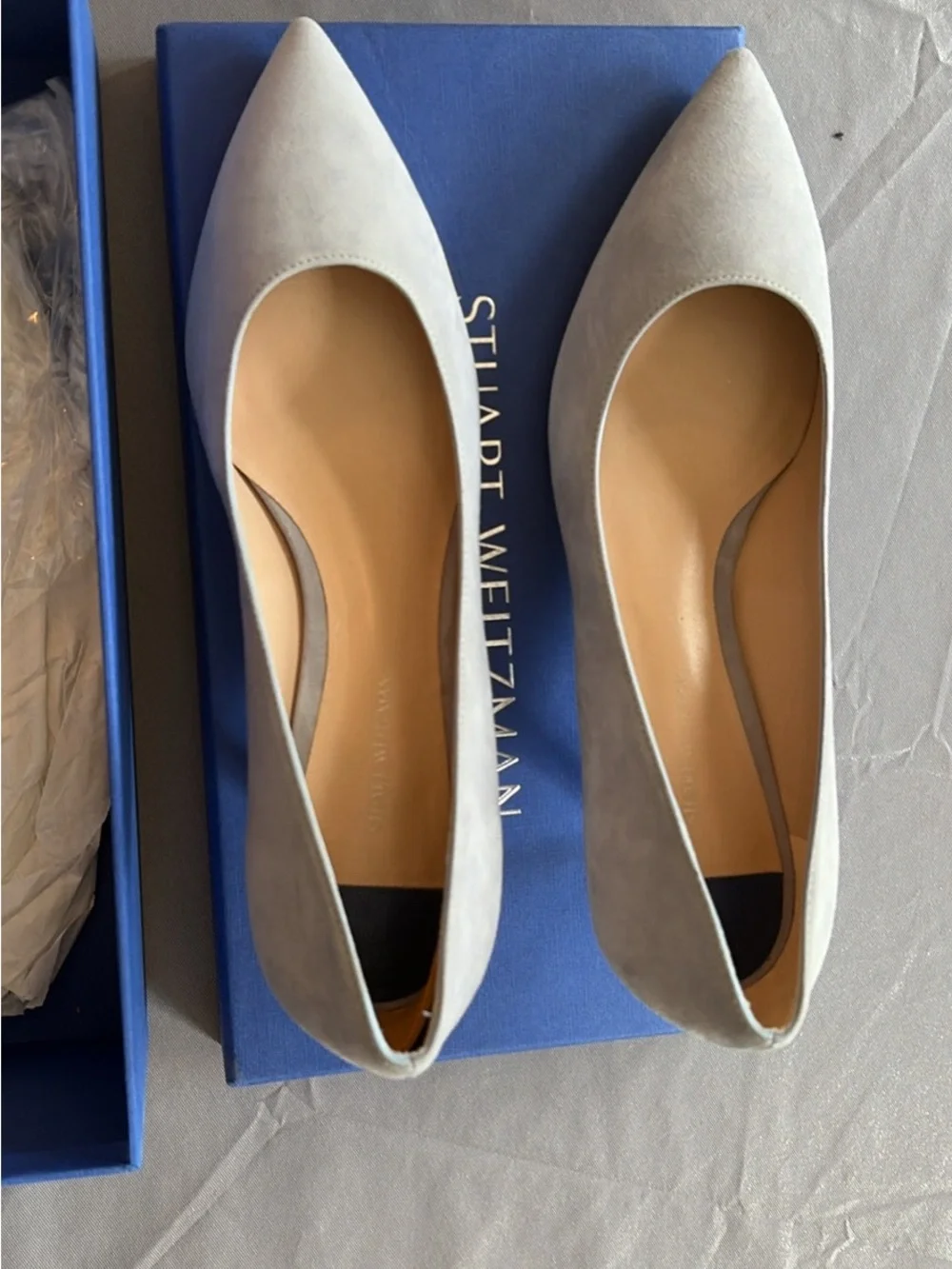 Stuart Weitzman Women’s baby blue Pointed-Toe Kitten Heel Pump